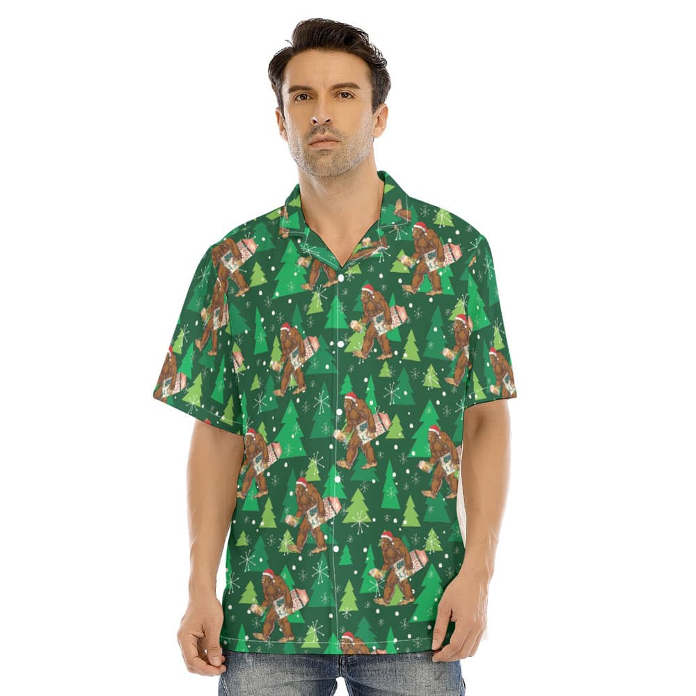 Funny Bigfoot Carrying Eggnog Christmas Hawaiian Shirt