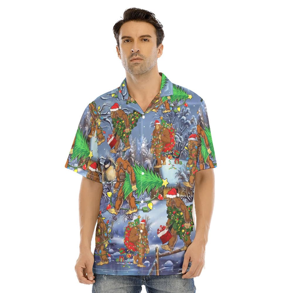 Funny Christmas Bigfoot Men's Hawaiian Shirt