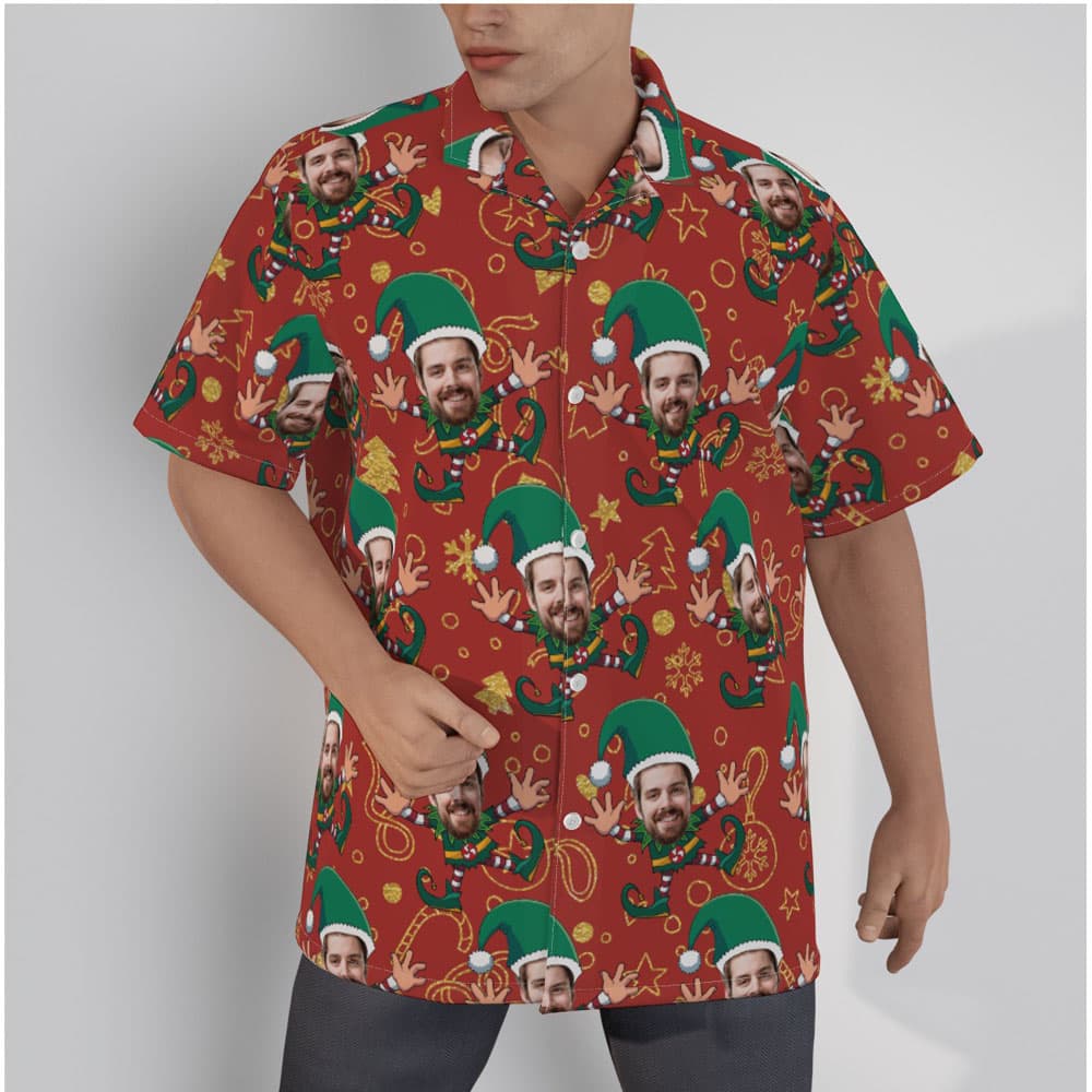 Funny Christmas Elf Custom Face Hawaiian Shirt