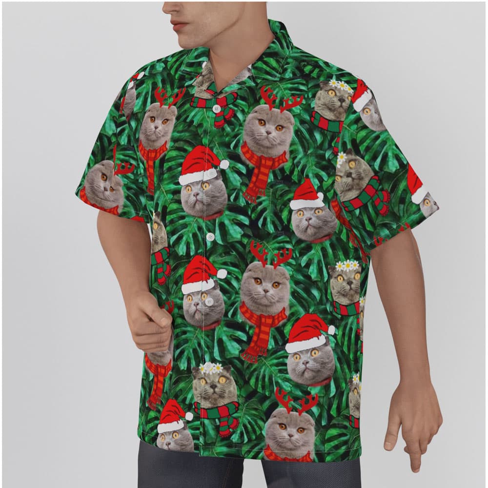 Funny Christmas Hawaiian Shirt With Custom Cat Face