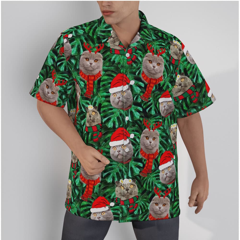 Funny Christmas Hawaiian Shirt With Custom Cat Face