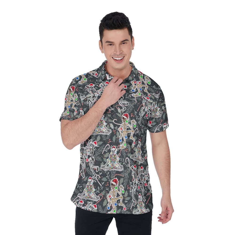 Funny Christmas Skeleton Hawaiian Polo Shirt For Men