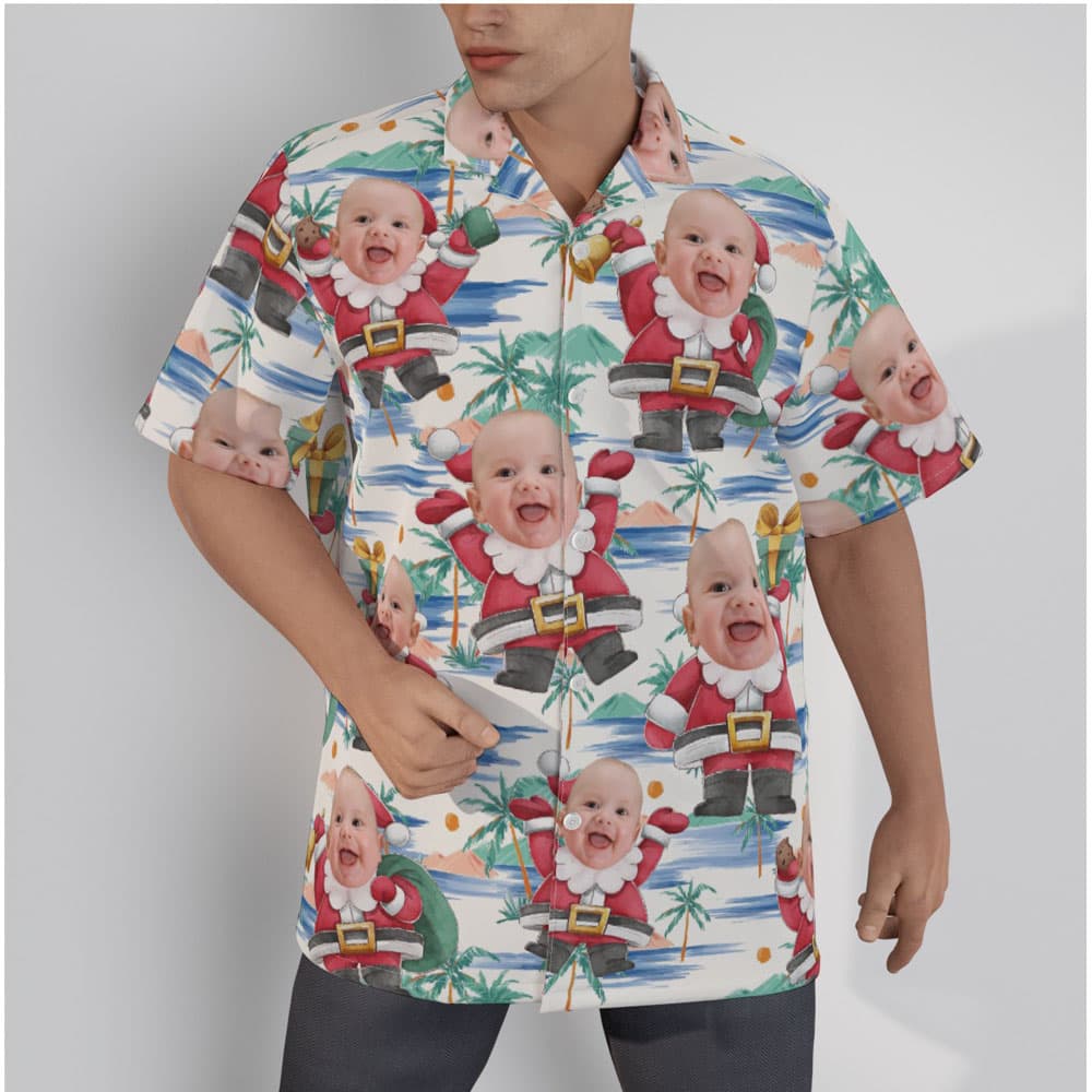 Funny Custom Baby Face Christmas Santa Claus Hawaiian Shirt