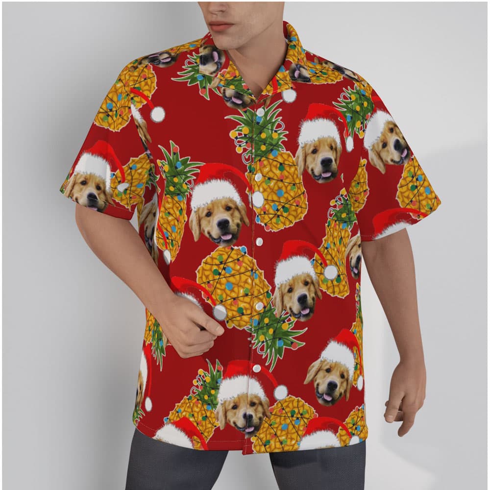 Funny Custom Dog Face Christmas Pineapple Aloha Shirt