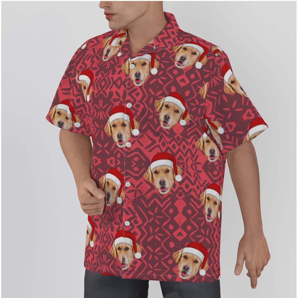 Funny Custom Dog Face Christmas Vintage Red Hawaiian Shirt