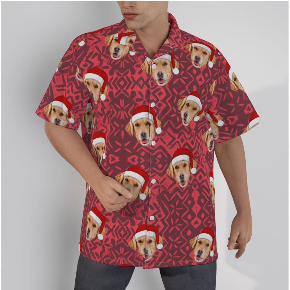 Funny Custom Dog Face Christmas Vintage Red Hawaiian Shirt