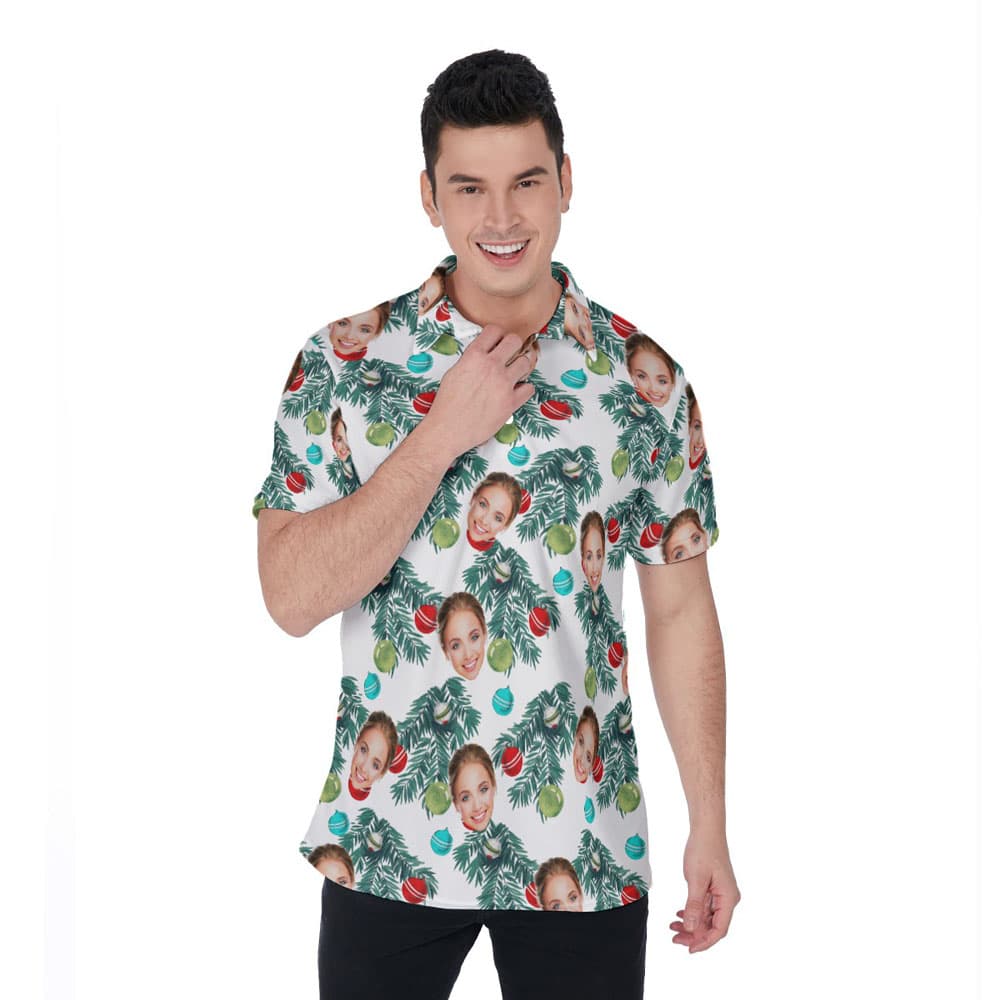 Funny Custom Face Christmas Decorations Hawaiian Men's Polo