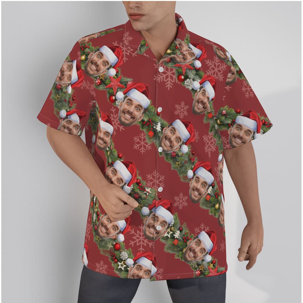Funny Custom Face Christmas Decorations Men's Hawaiian Shirt