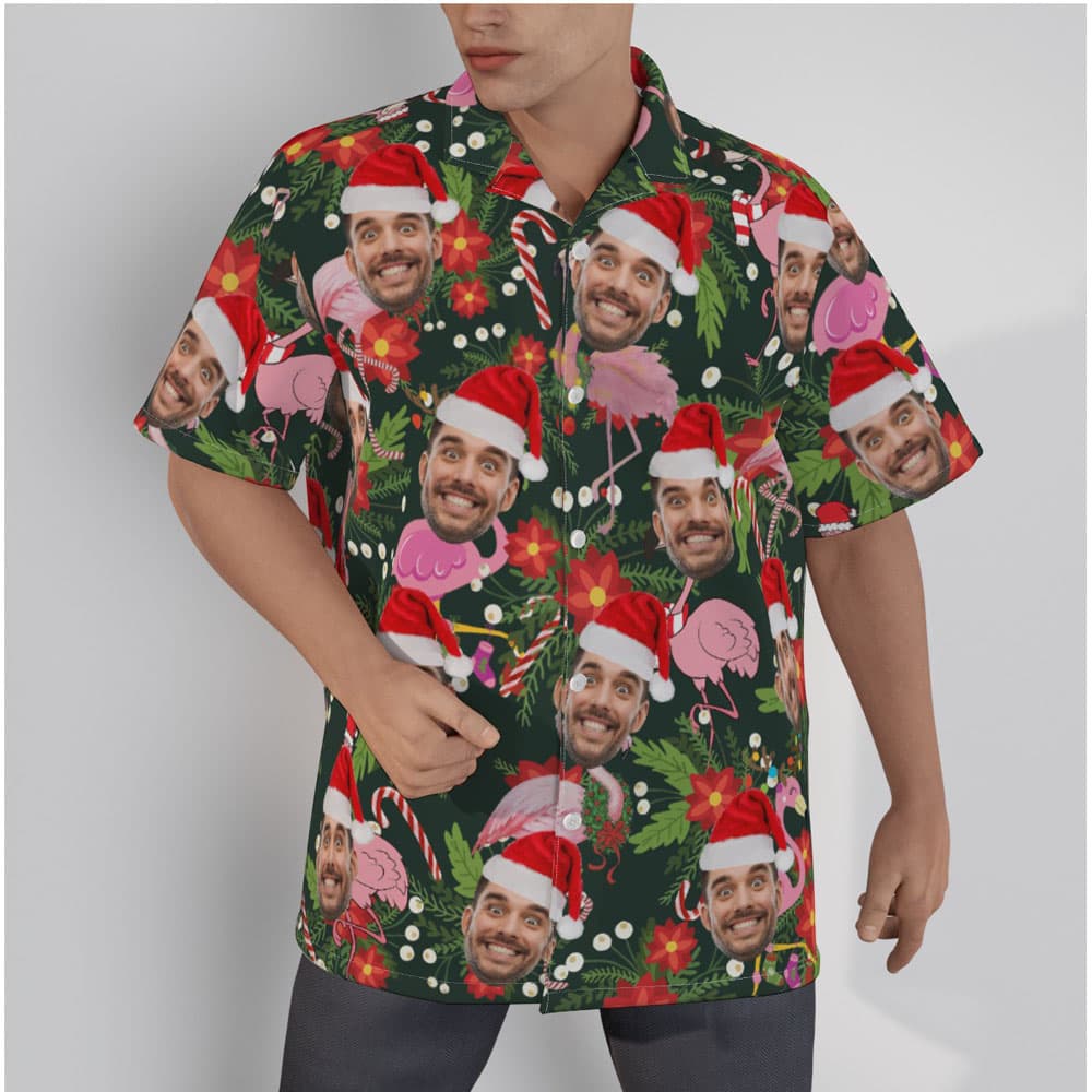 Funny Custom Face Christmas Flamingo Tropical Hawaiian Shirt