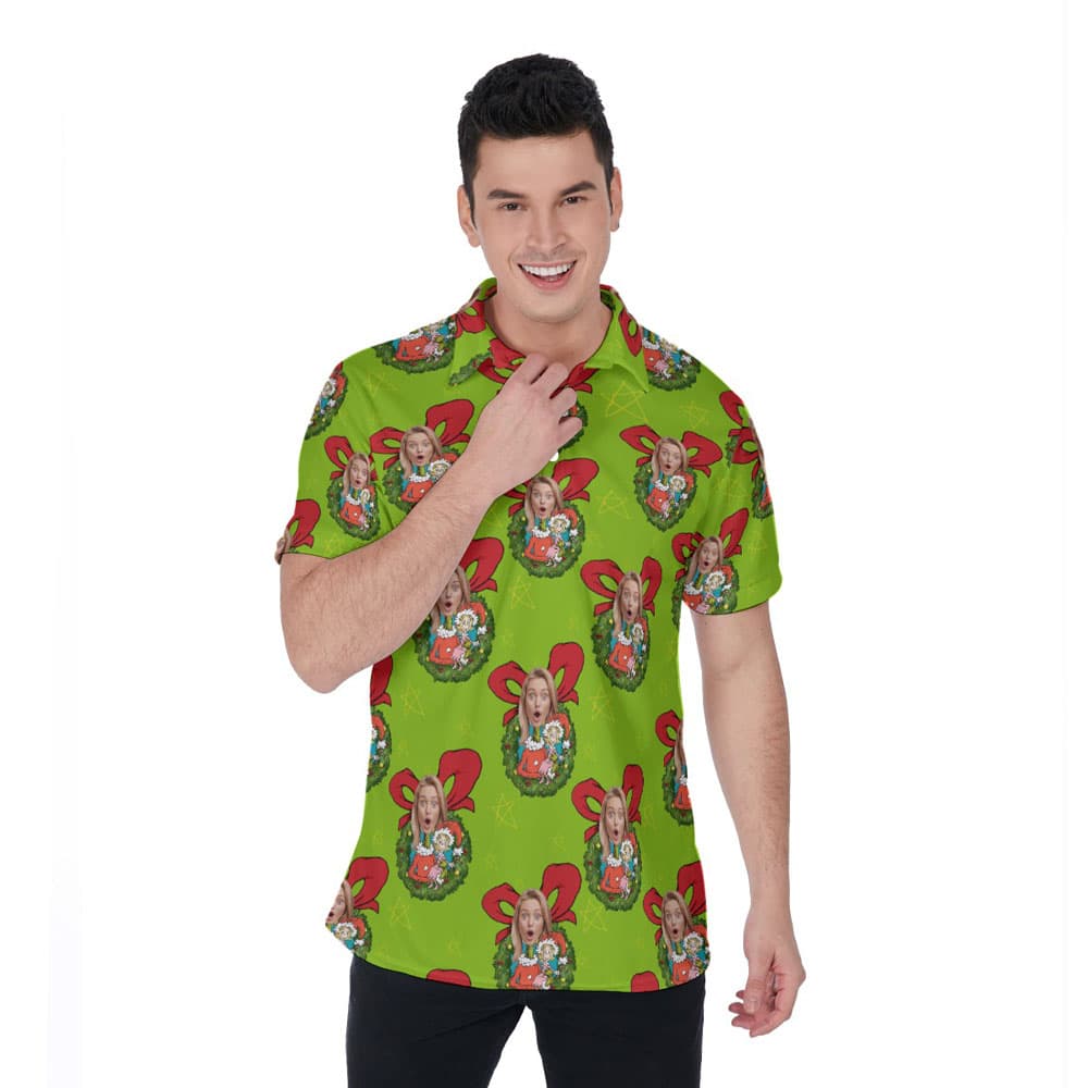 Funny Custom Face Christmas Hawaiian Polo Golf Shirt For Men