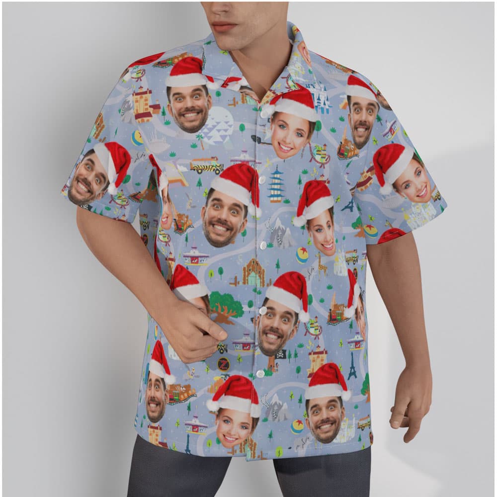 Funny Custom Face Christmas Playing Park Grey Hawaiian Shirt
