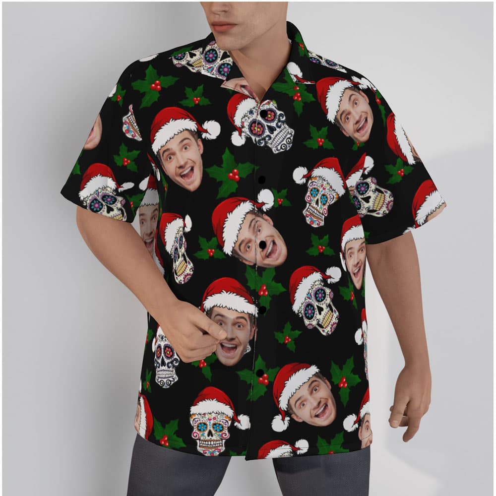 Funny Custom Face Christmas Skull Hawaiian Shirt