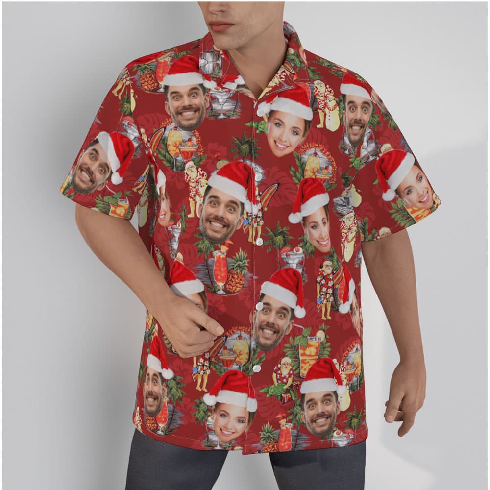 Funny Custom Face Christmas Summer Santa Aloha Shirt