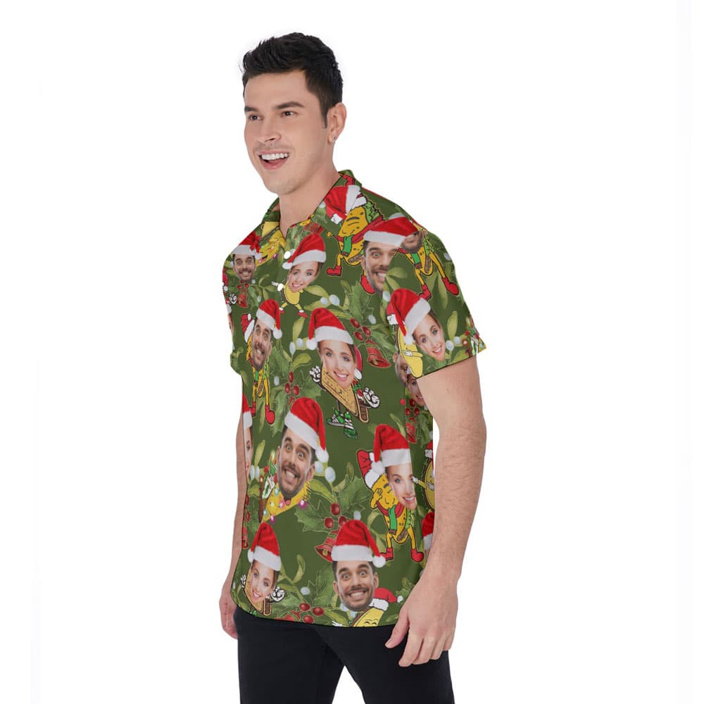 Funny Custom Face Christmas Taco Hawaiian Polo Golf Shirt For Men