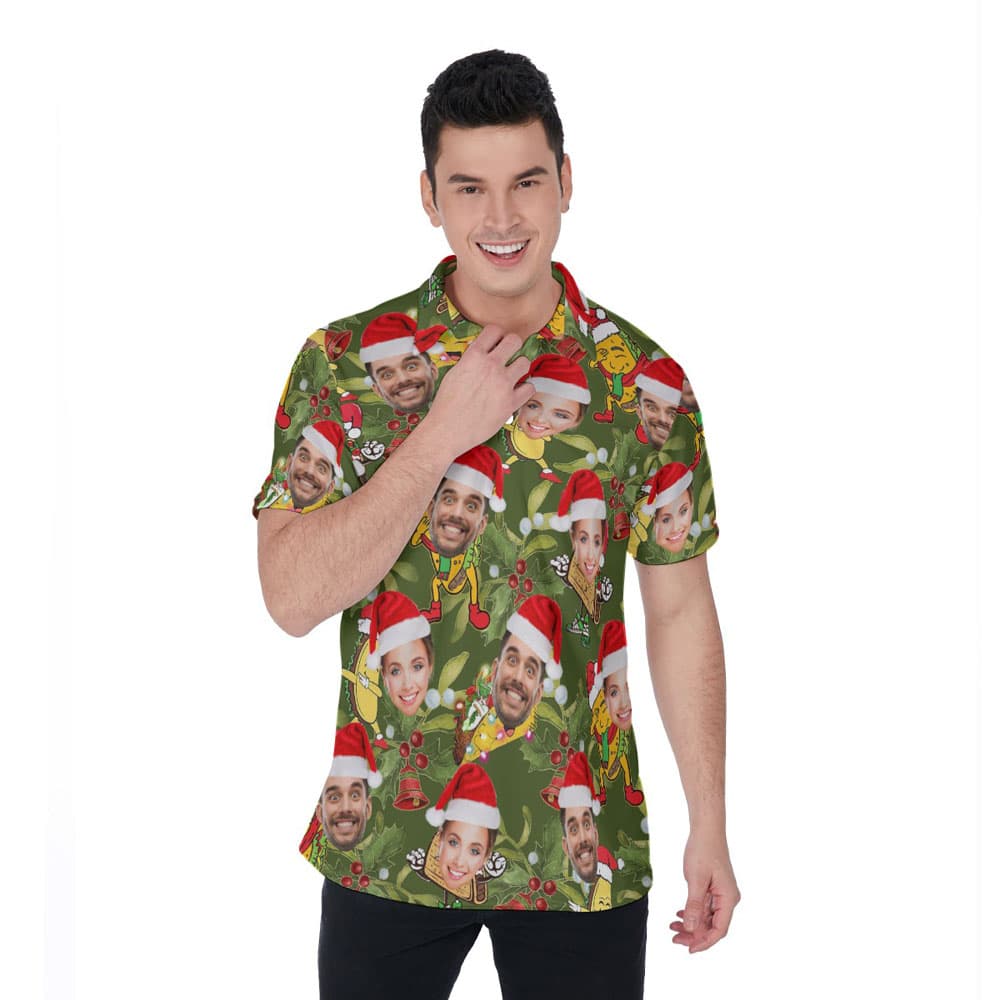 Funny Custom Face Christmas Taco Hawaiian Polo Golf Shirt For Men