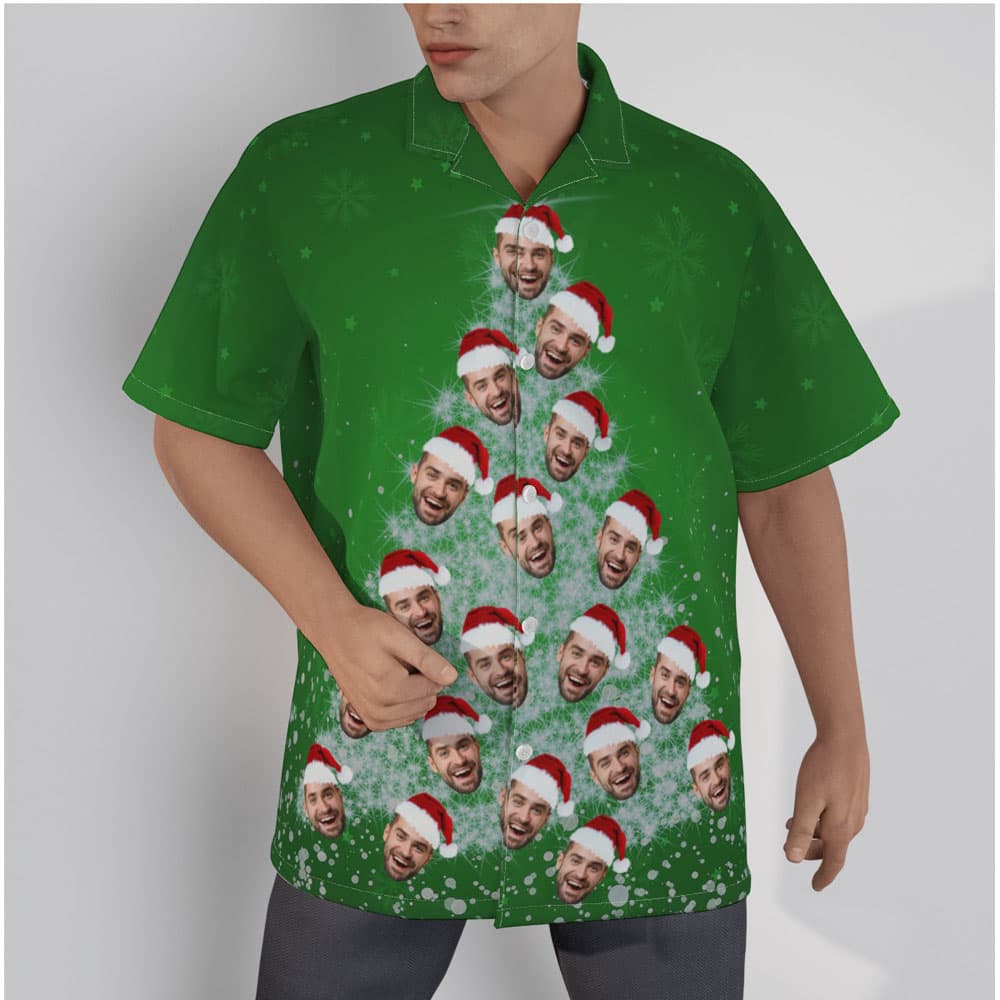 Funny Custom Face Christmas Tree Green Hawaiian Shirt