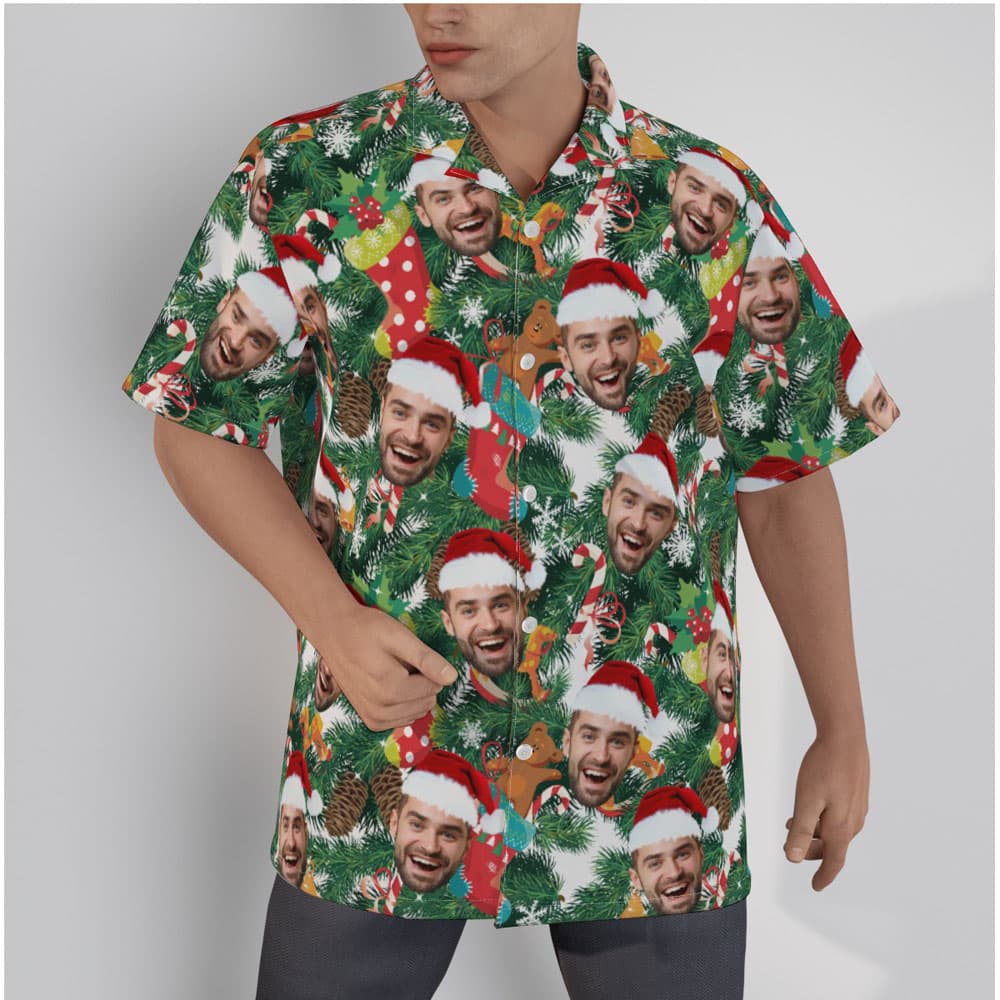 Funny Custom Face Christmas Tropical Men's Hawaiian Shirt
