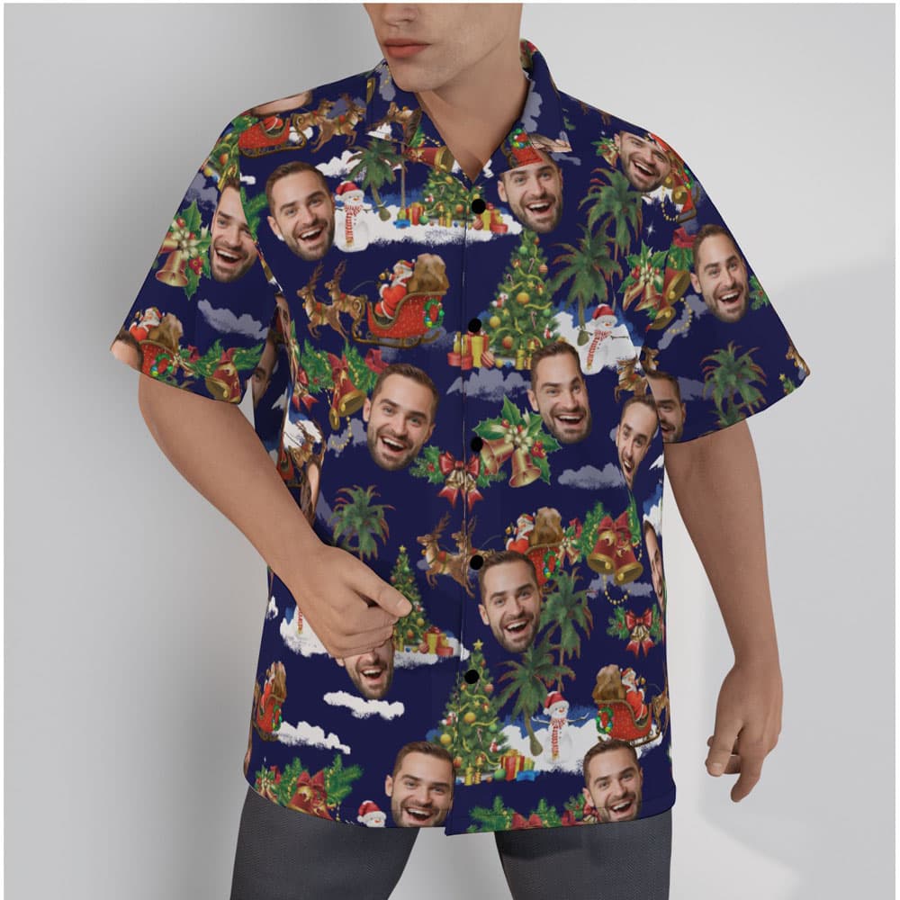 Funny Custom Face Christmas Vintage Navy Hawaiian Shirt