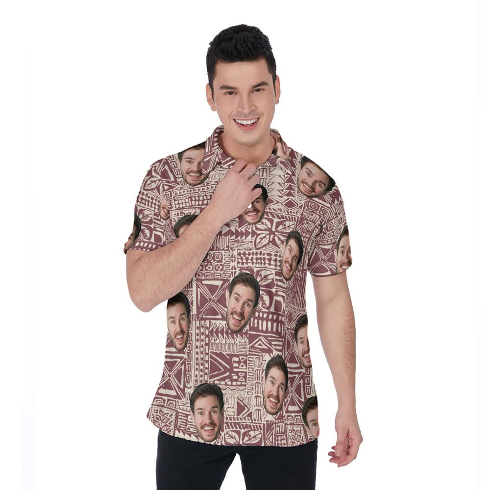 Funny Custom Face Classic Hawaiian Polo Shirt For Men
