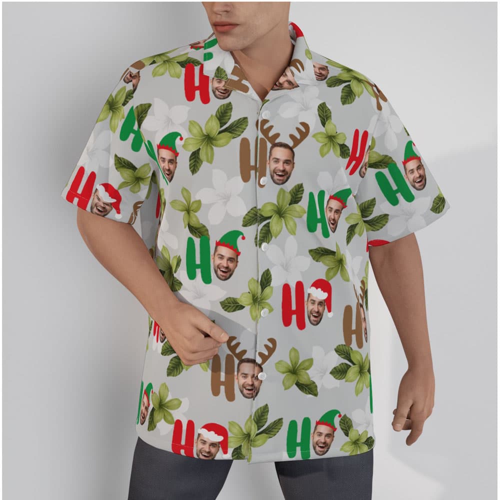 Funny Custom Face Ho Ho Ho Christmas Hawaiian Shirt
