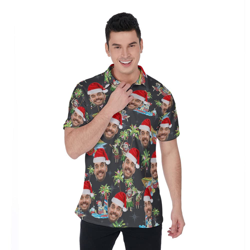 Funny Custom Face Mele Kalikimaka Hawaiian Polo Shirt