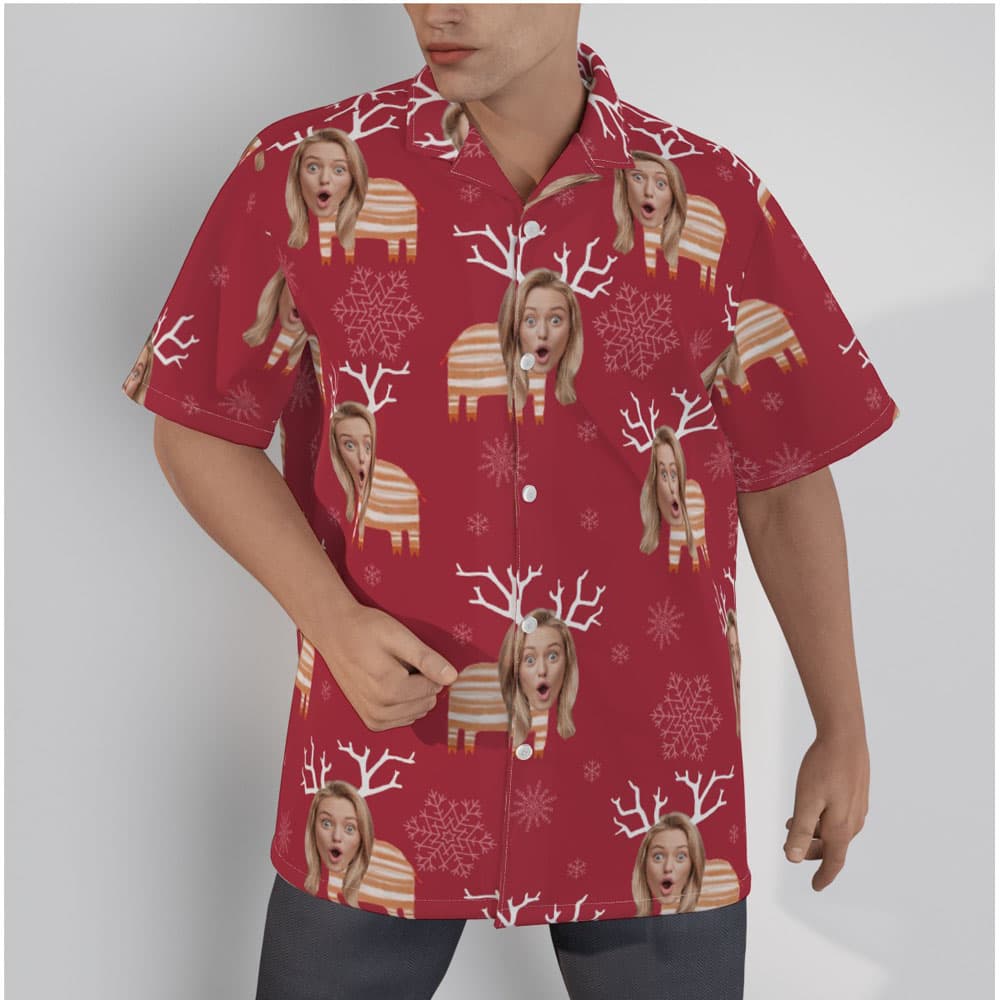 Funny Custom Face Reindeer Christmas Hawaiian Shirt
