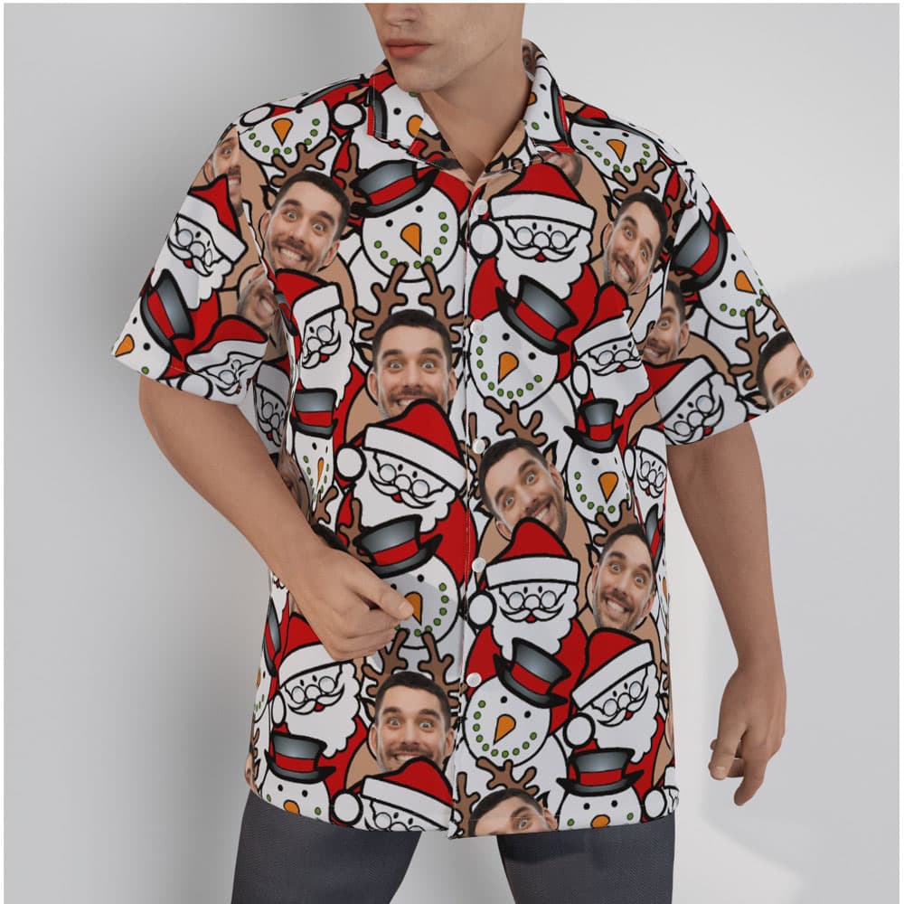 Funny Custom Face Reindeer Snowman Christmas Hawaiian Shirt