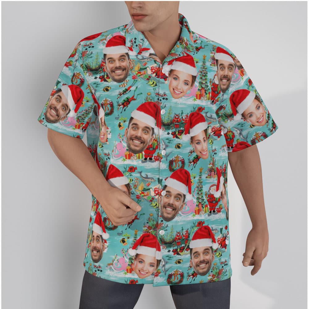 Funny Custom Face Scuba Diving Santa Claus Christmas Hawaiian Shirt