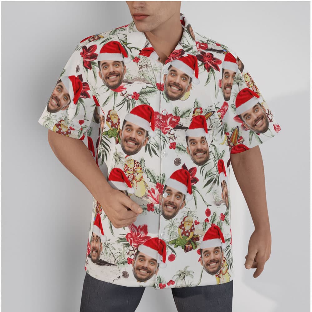 Funny Custom Face Vintage Santa Christmas Hawaiian Shirt