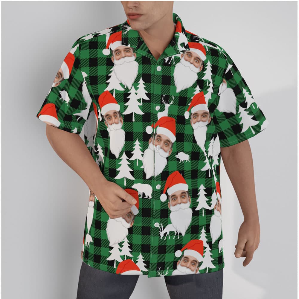 Funny Custom Face With Santa Beard Christmas Hawaiian Shirt