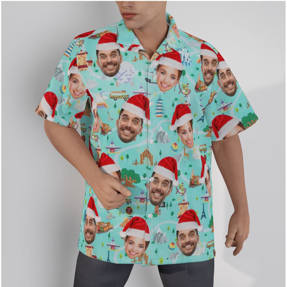 Funny Custom Face Xmas Magic Park Green Hawaiian Shirt