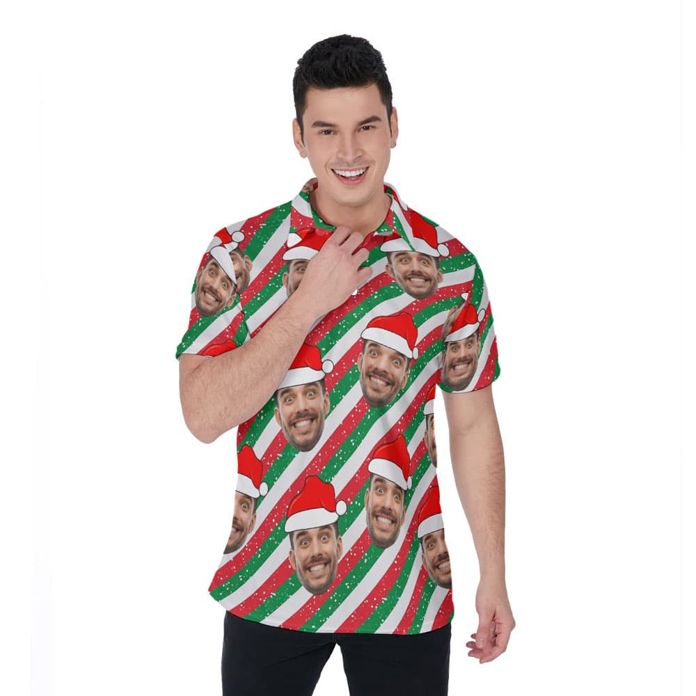 Funny Custom Face Xmas Party Hawaiian Polo Shirt