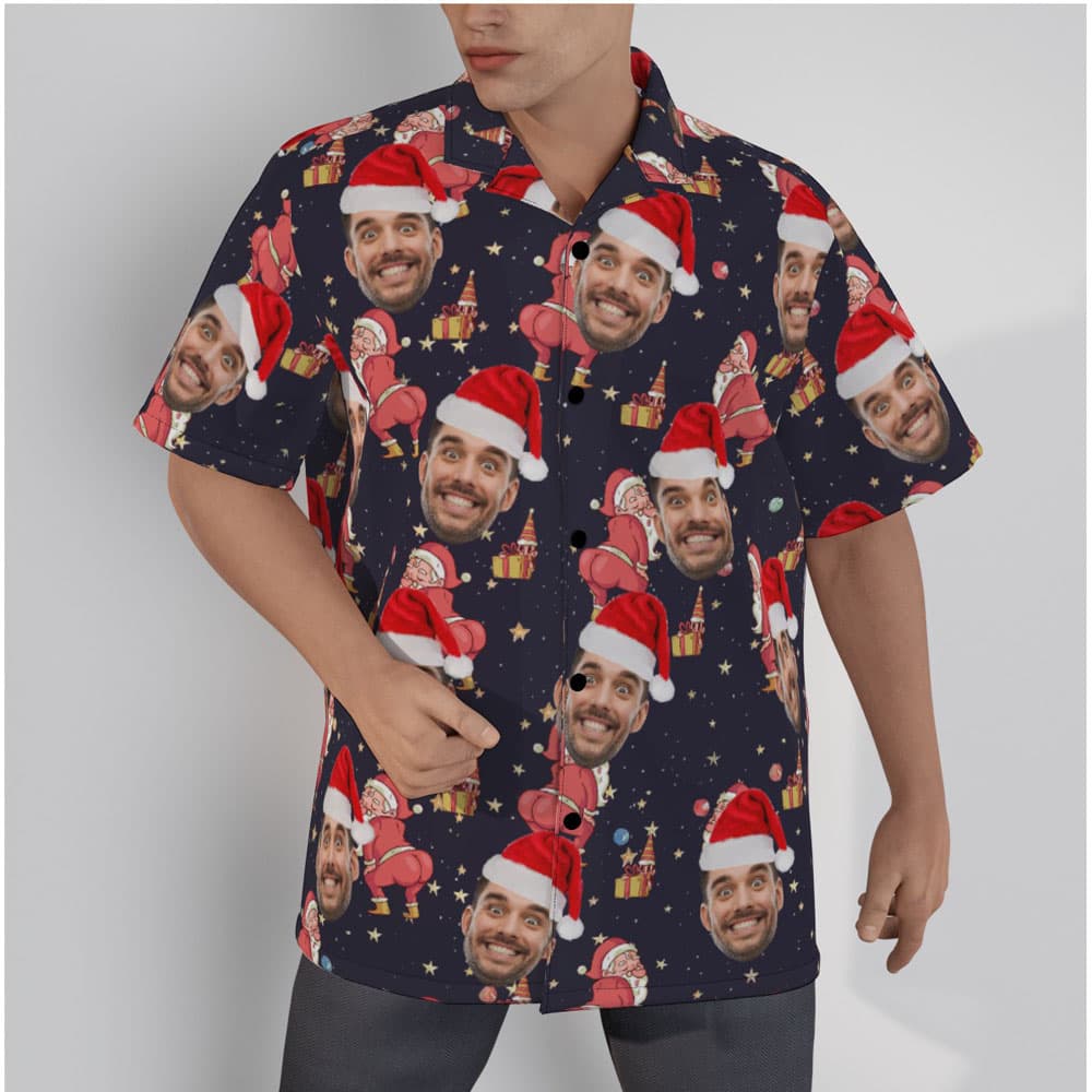 Funny Naughty Santa Custom Face Christmas Hawaiian Shirt