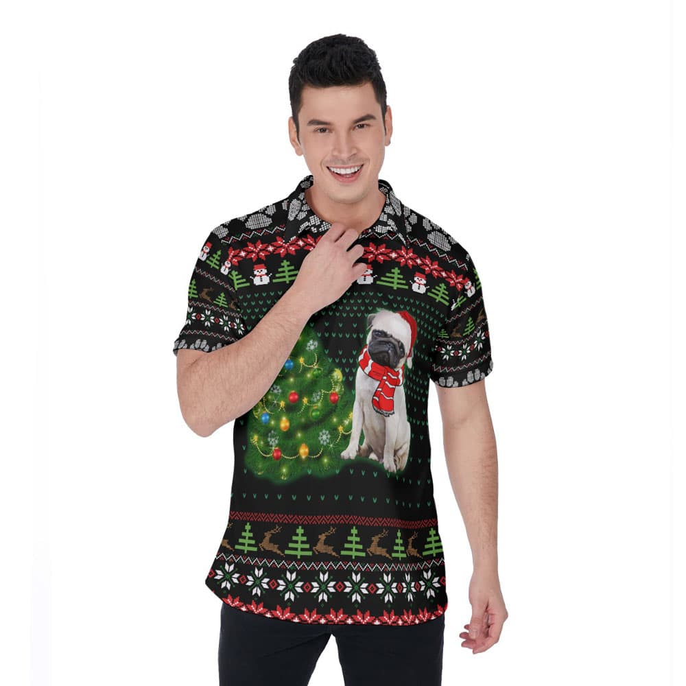 Funny Pug Ugly Christmas Hawaiian Polo Shirt