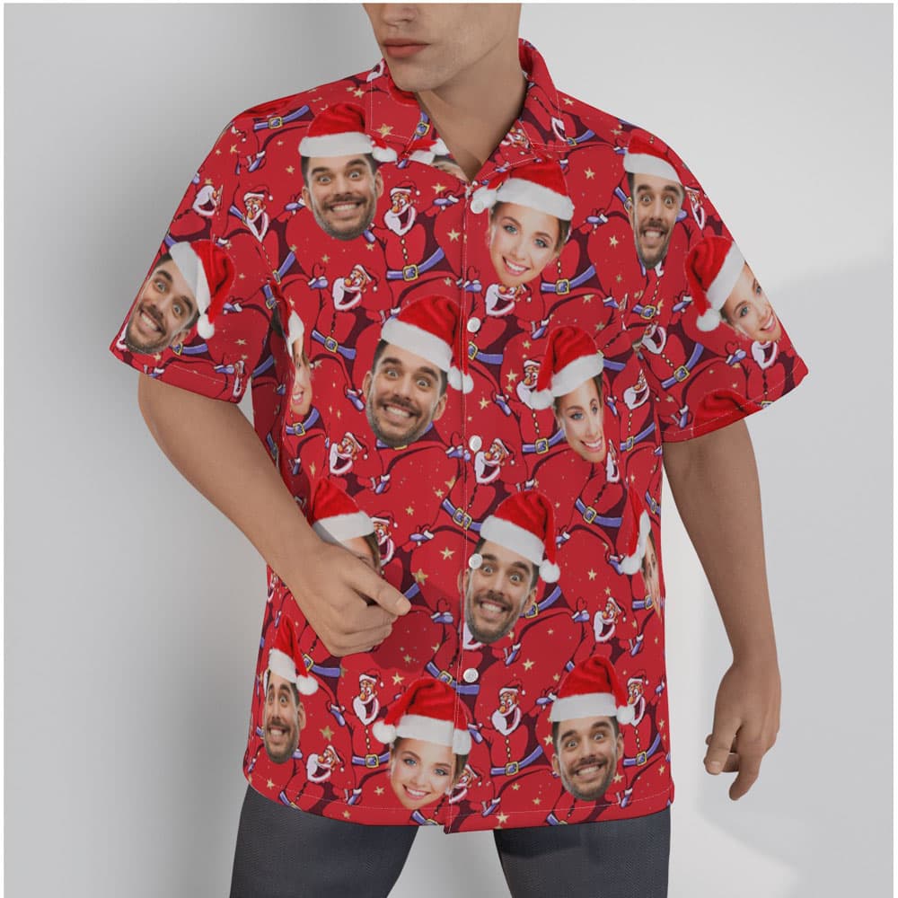 Funny Santa Claus Christmas Hawaiian Shirt With Custom Couple Faces