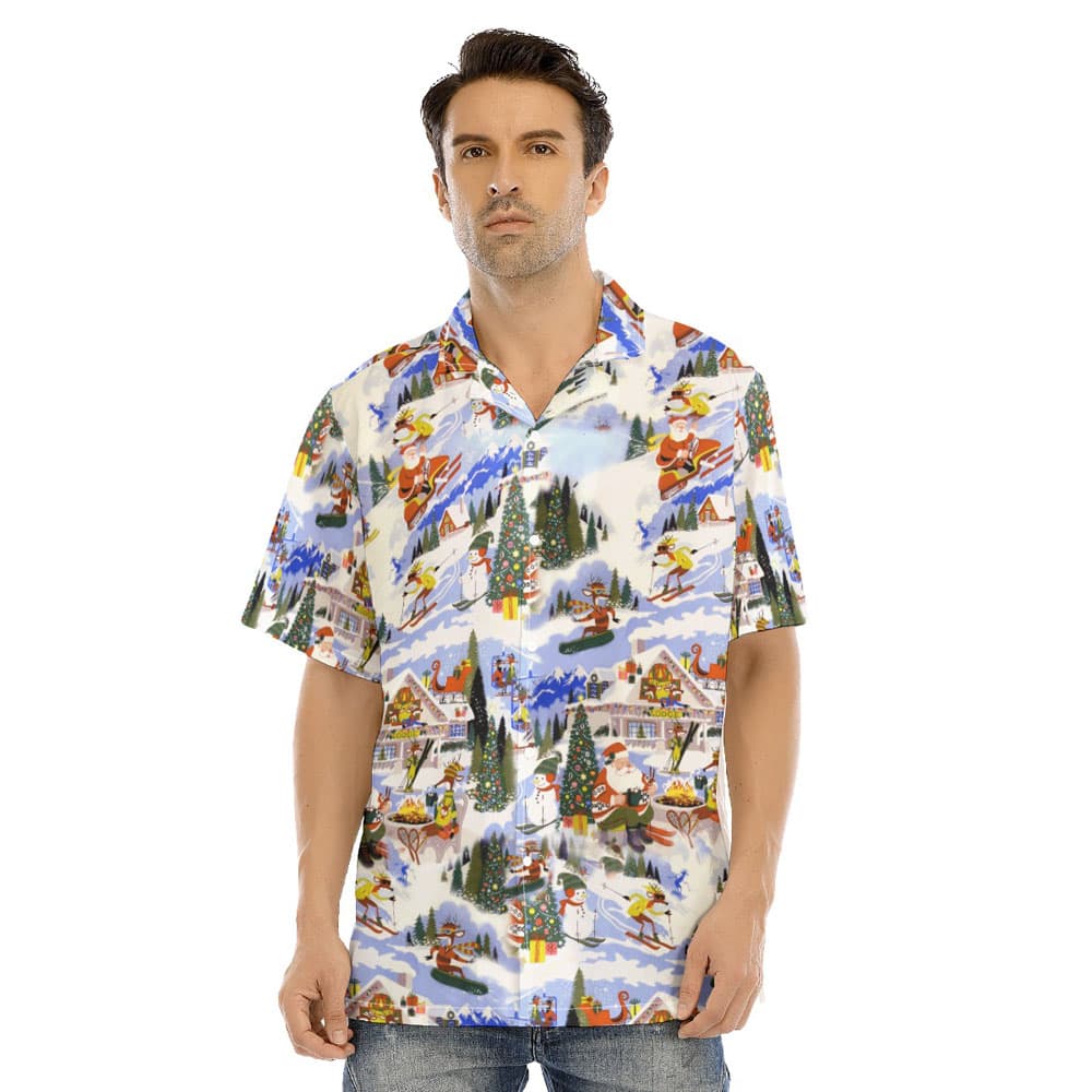 Funny Santa Reindeer Skiing Christmas Hawaiian Shirt