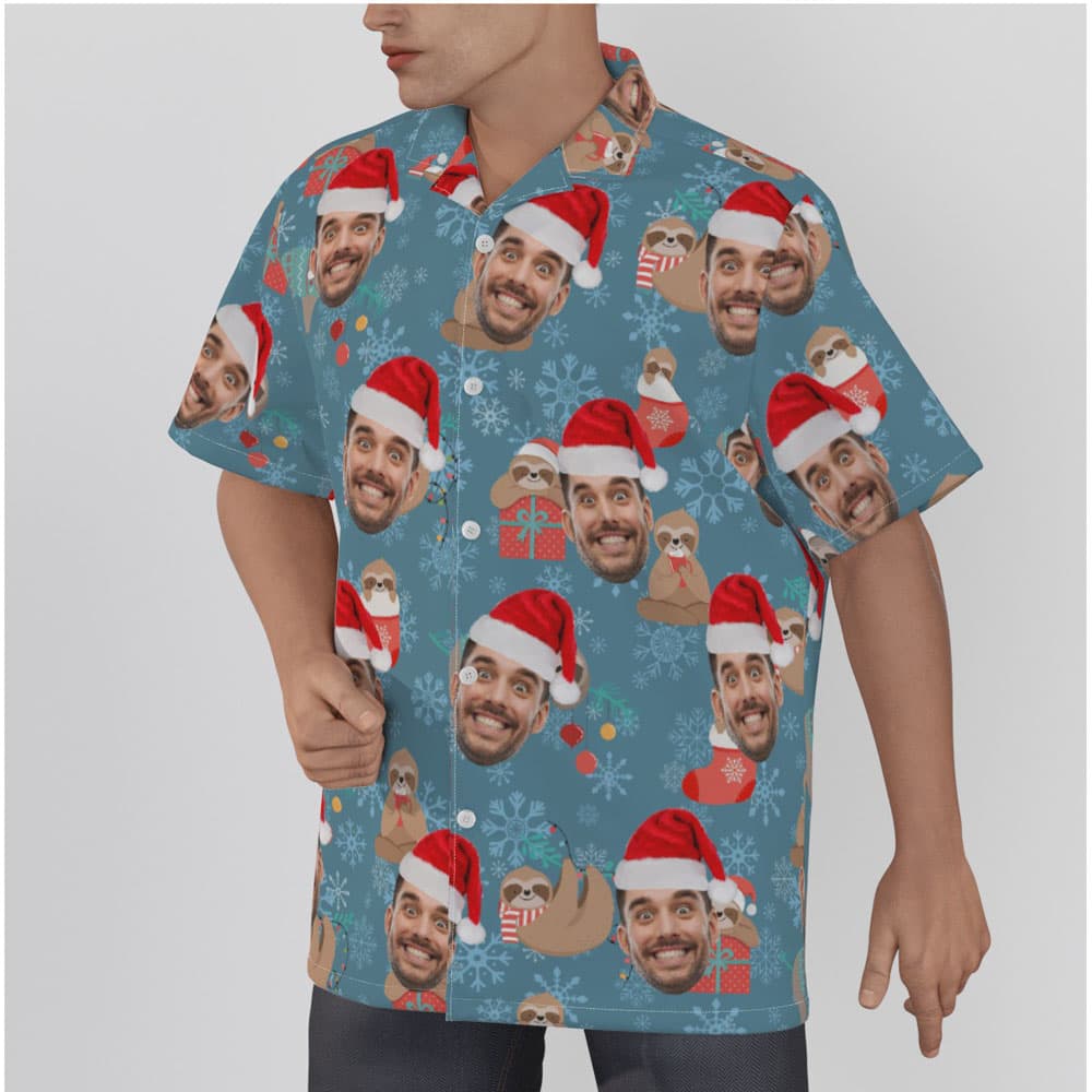 Funny Sloths Christmas Hawaiian Shirt With Custom Face
