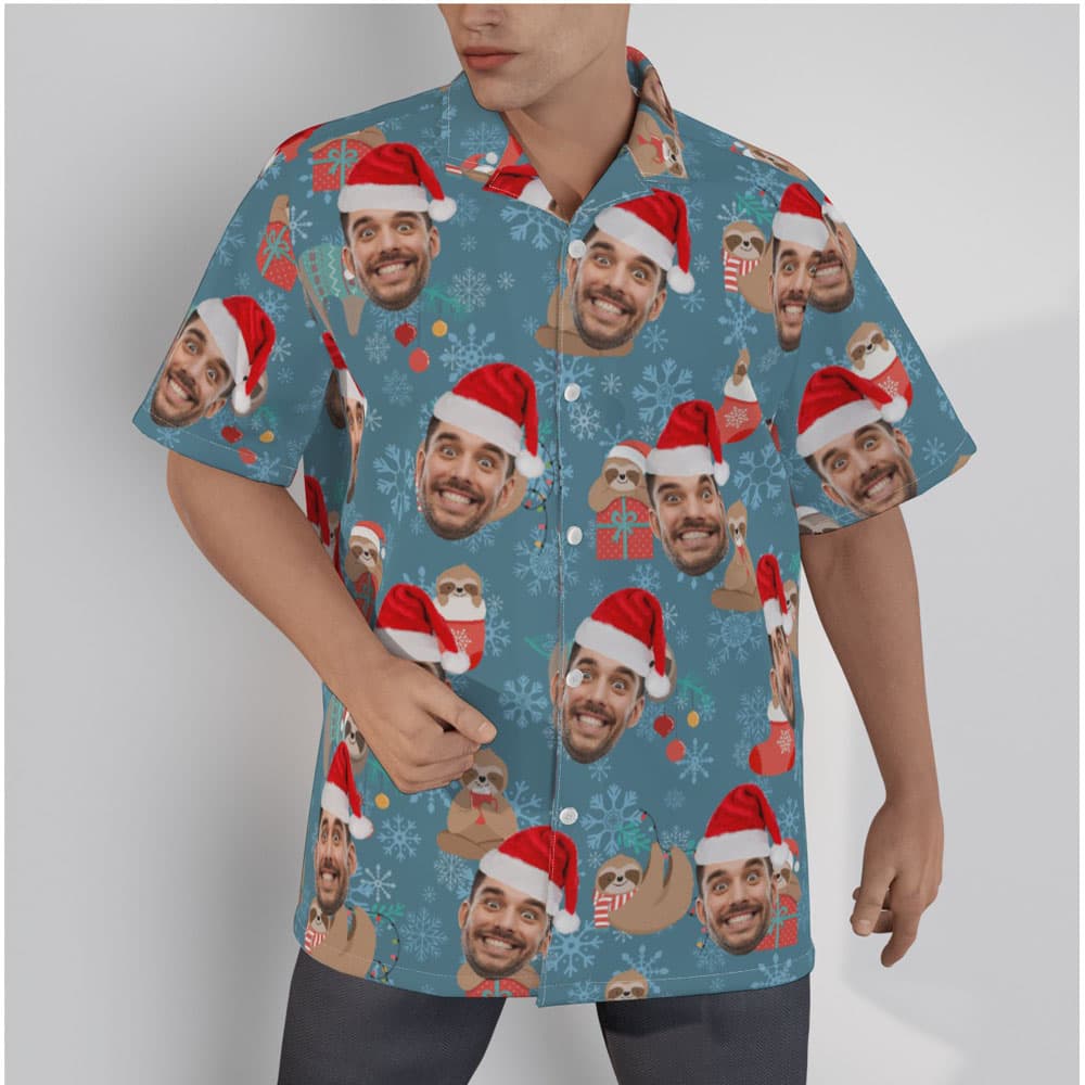 Funny Sloths Christmas Hawaiian Shirt With Custom Face
