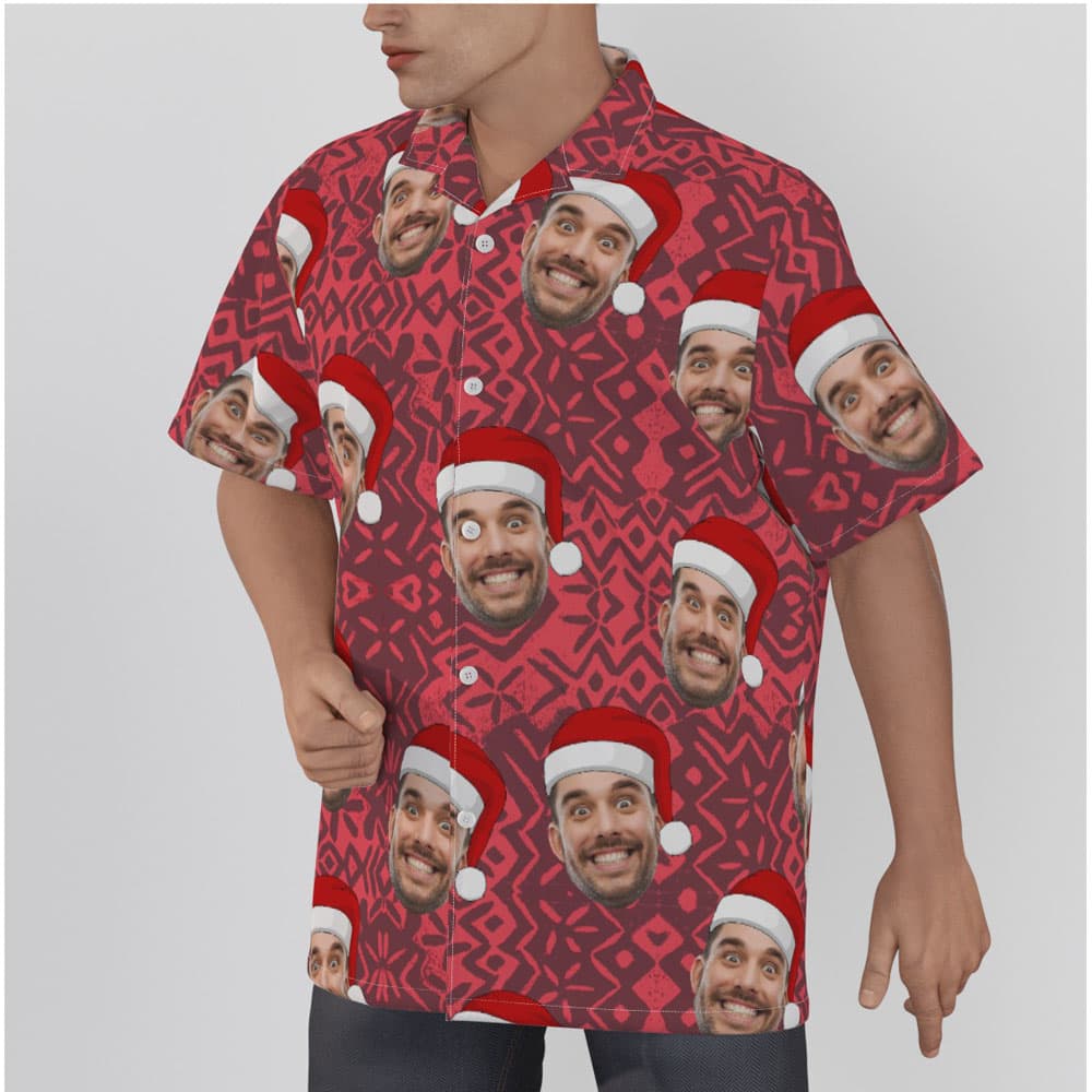 Funny Xmas Custom Face Holiday Vintage Red Hawaiian Shirt