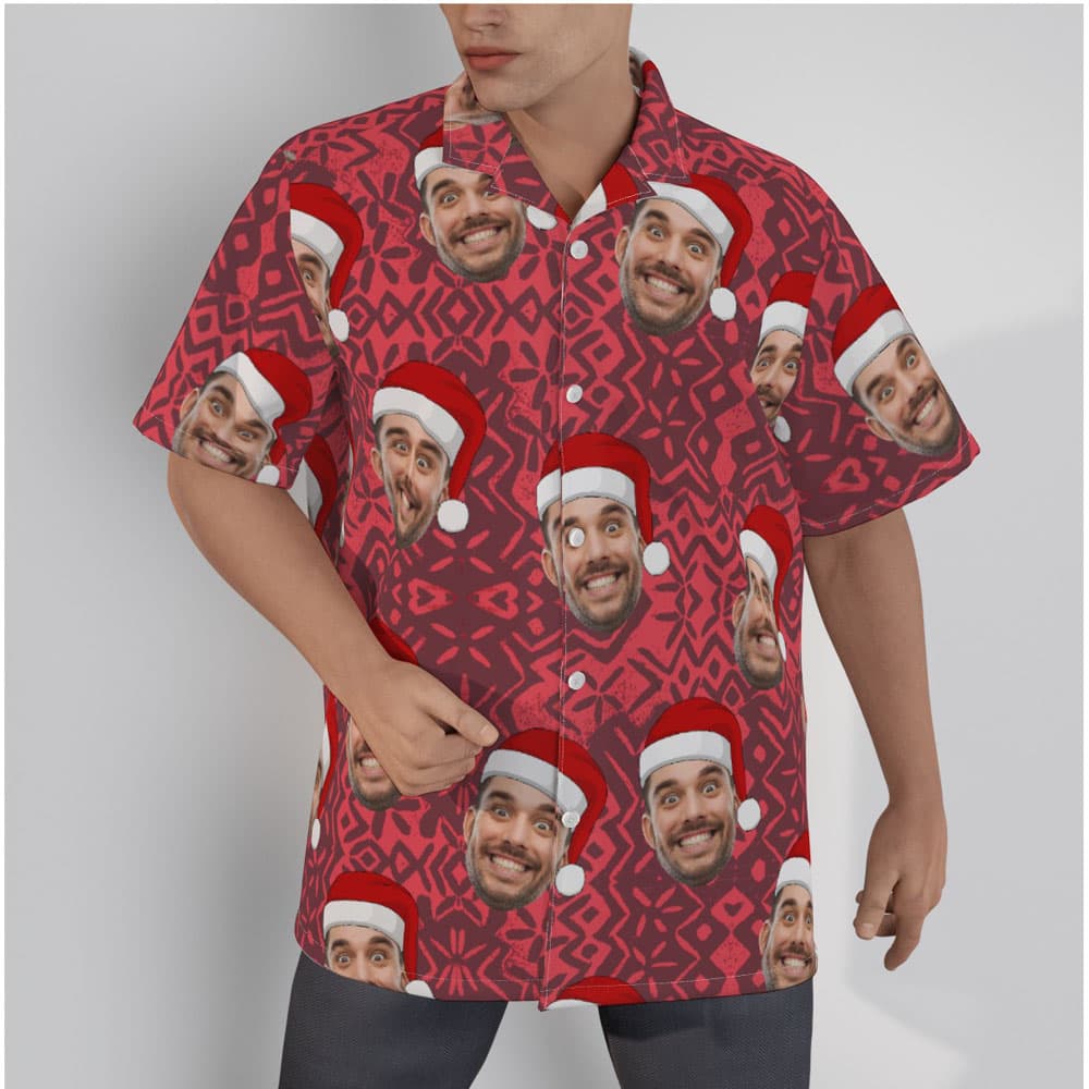 Funny Xmas Custom Face Holiday Vintage Red Hawaiian Shirt