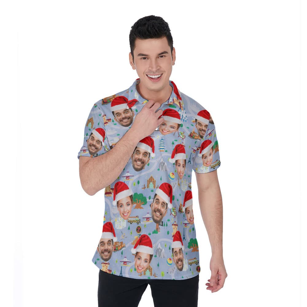 Magic Playing Park Christmas Hawaiian Polo Shirt With Custom Face