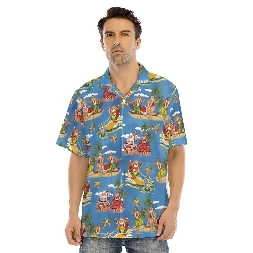 Mele Kalikimaka Vintage Christmas Santa Claus Aloha Shirt