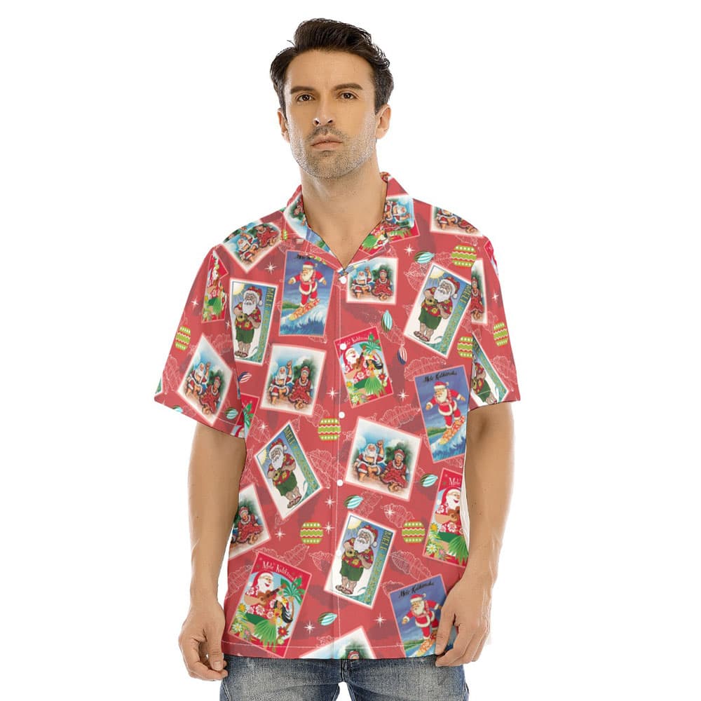 Mele Kalikimaka Vintage Santa Claus Christmas Hawaiian Shirt