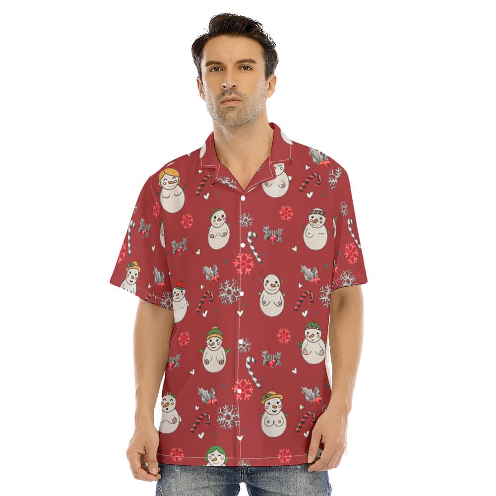 Naughty Snowman Christmas Candy Cane Red Hawaiian Shirt