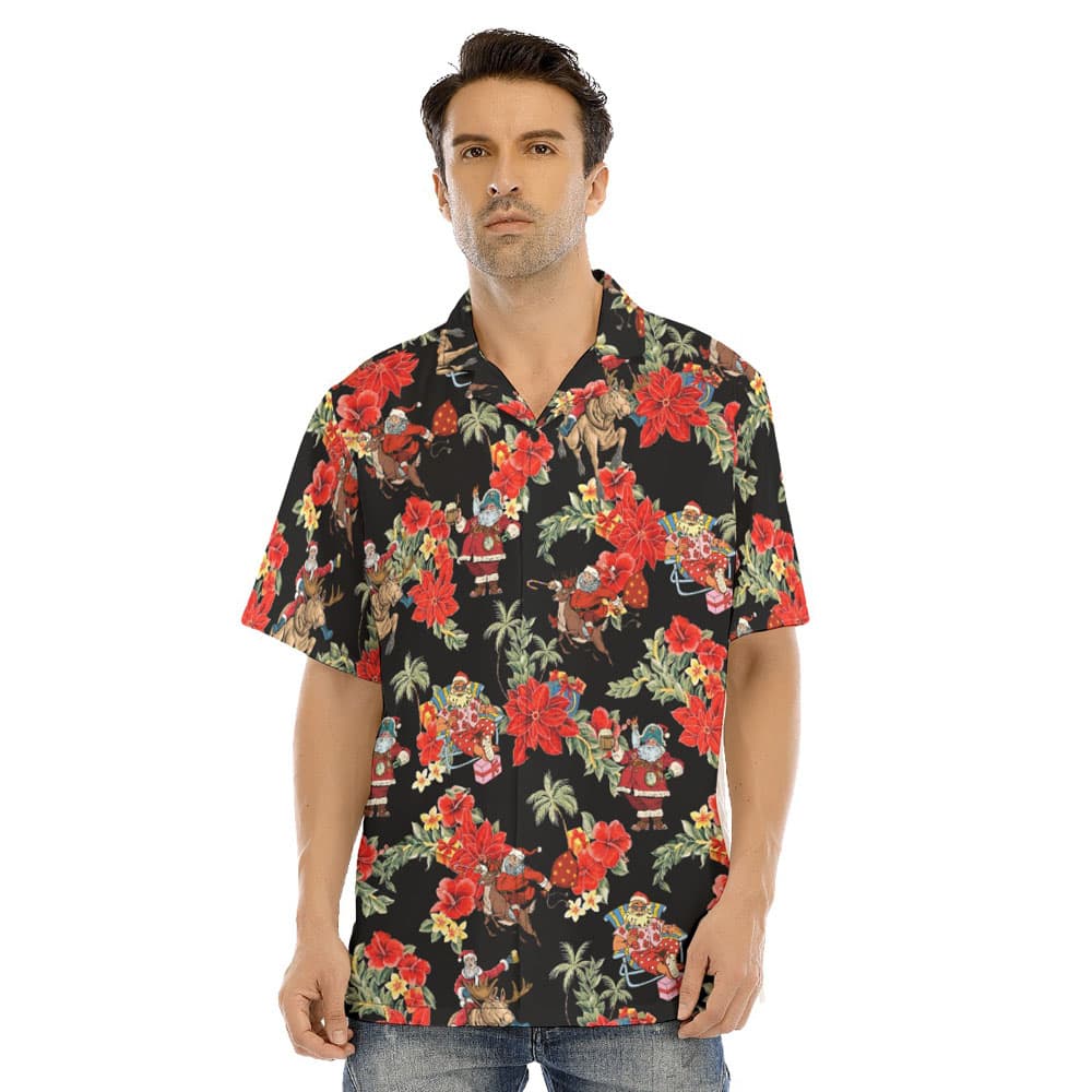 Poinsettia Vintage Santa Claus Christmas Hawaiian Shirt