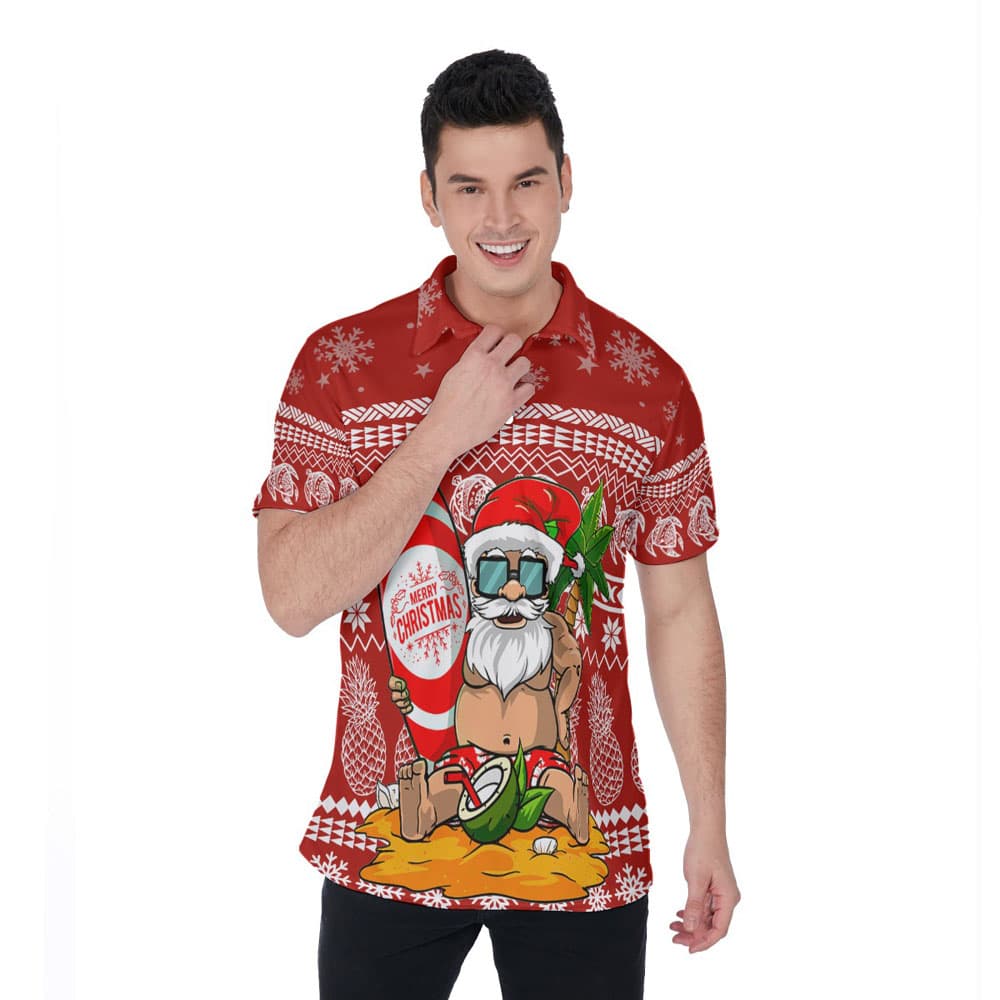 Summer Santa Christmas Hawaiian Polo Shirt
