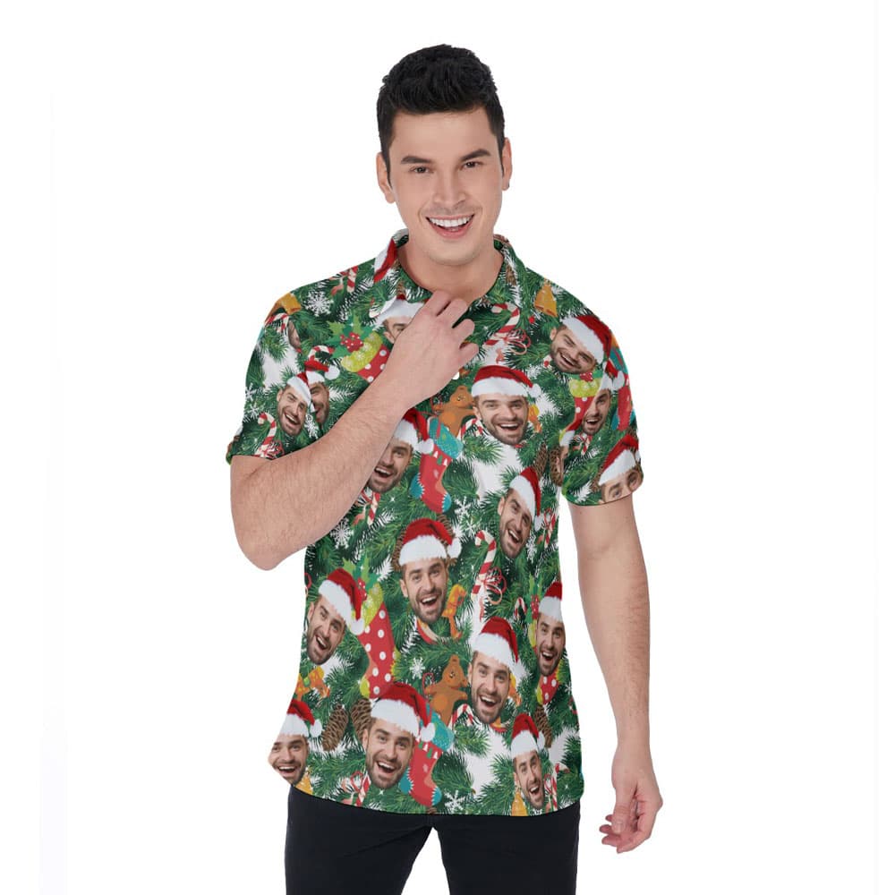 Tropical Christmas Hawaiian Men's Polo Shirt With Custom Face