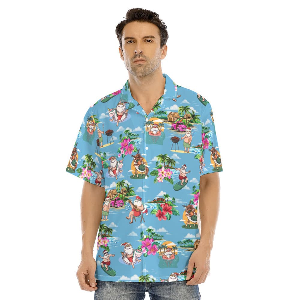Tropical Islands Vacation Santa Claus Christmas Hawaiian Shirt (4)
