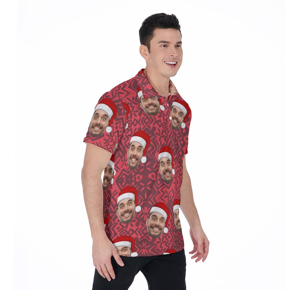 Vintage Christmas Hawaiian Polo Shirt With Custom Face