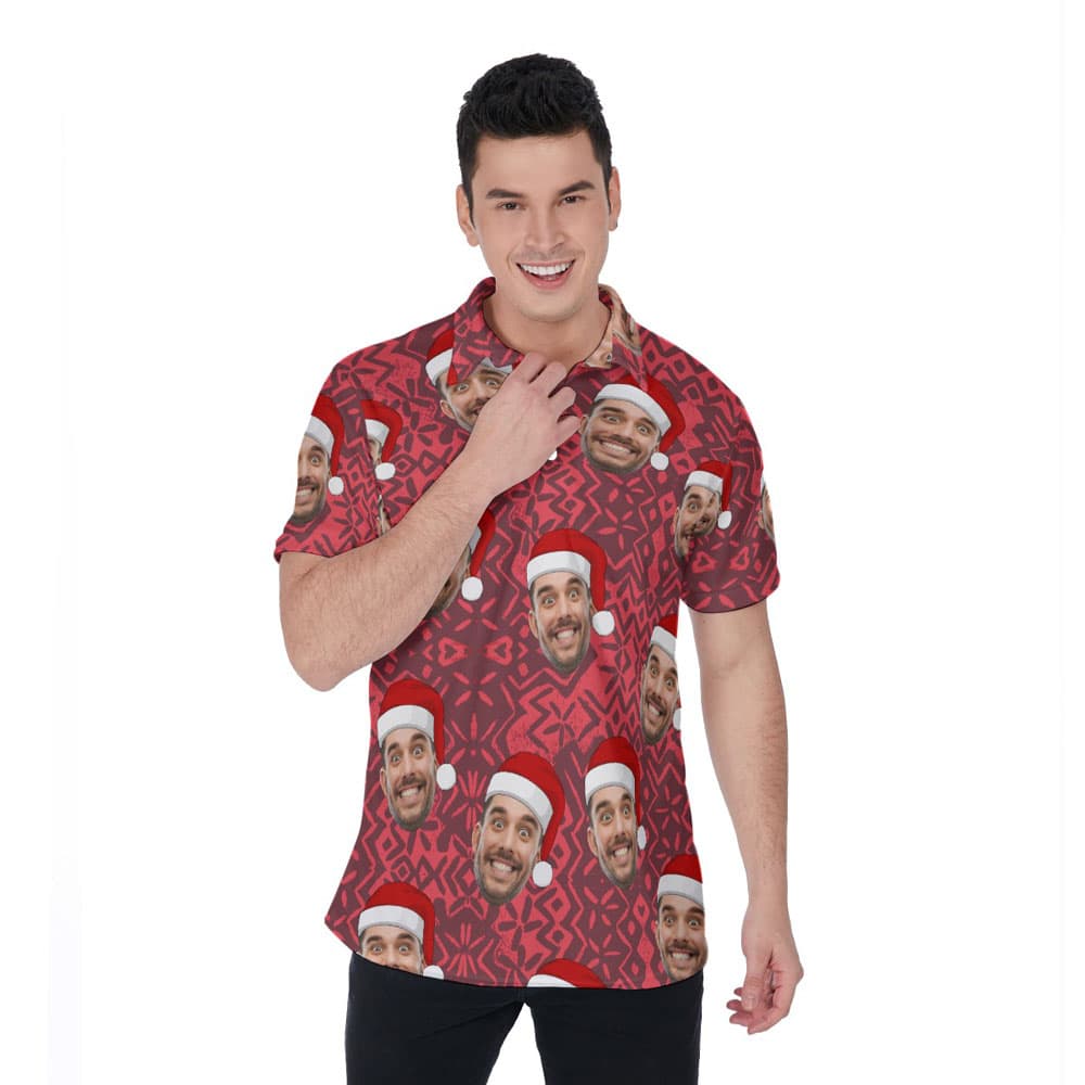 Vintage Christmas Hawaiian Polo Shirt With Custom Face